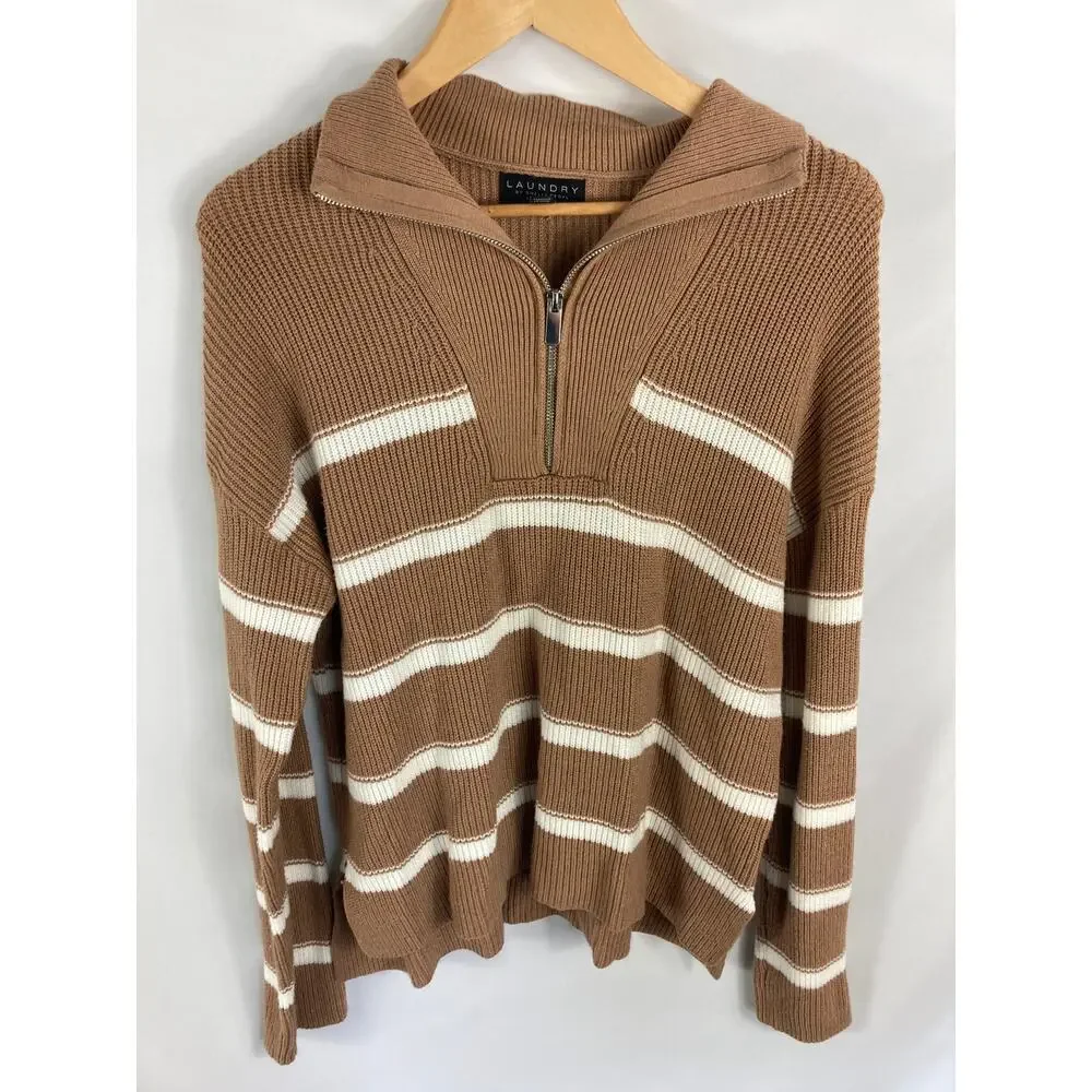 Laundry by Shelli Segal Stripe V Neck Knit Sweater Size Medium